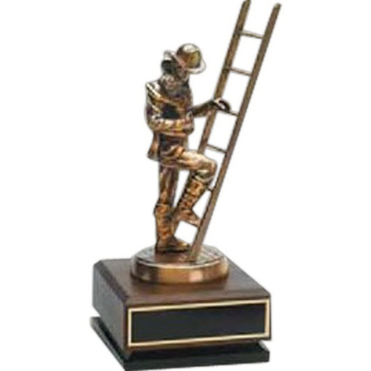 Bronze plated fireman descending with child award
