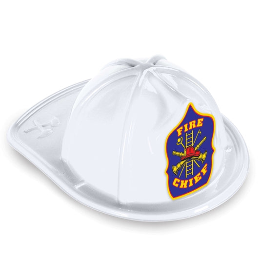 White Plastic Fire Chief Hats w/ Stock 4-Color